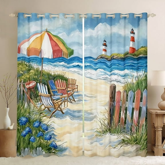 Erosebridal Summer Beach Curtains Pack of 2 (38x45), Rustic Lodge Cabin 30%-50% Blackout Curtains Set of 2