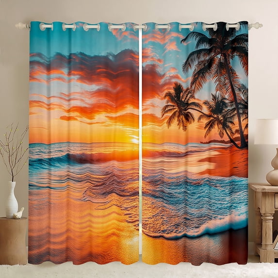 Erosebridal Summer Holiday Curtains and Drapes (42Wx90L),Palm Tree 30%-50% Blackout Curtains for Bedroom,Ocean Bedroom Decor
