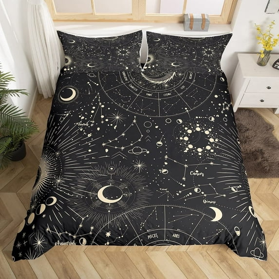 Erosebridal Sun and Moon Duvet Cover Boho Exotic Bedding Set Galaxy Astrology Comforter Cover Teens Bedroom Decor Chic Cute Luxury Zodiac Signs Bedspread Cover Twin Size