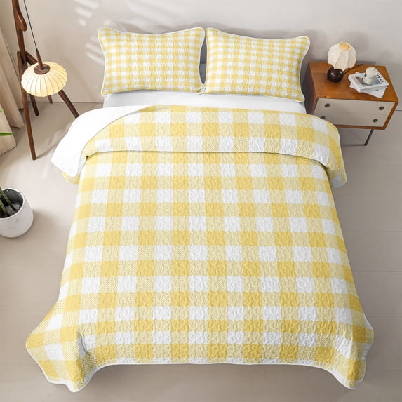 Erosebridal Sunny Check Quilt King,Yellow Plaid King Coverlet Set For Boys,3 Pieces