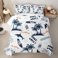 thumbnail image 1 of Erosebridal Surf Palm Silhouette Bed Spread Queen,Navy Shark Summer Queen Coverlet Set For Boys,3 Pieces, 1 of 7