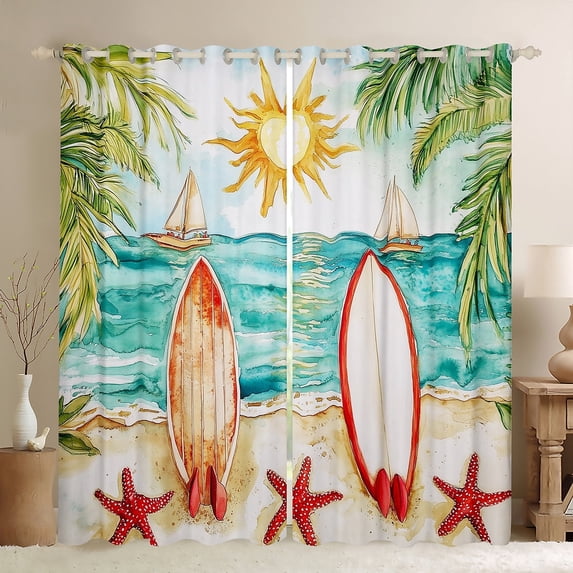 Erosebridal Surfing Surfboard Curtains Pack of 2 (38x54), Summer Beach Curtains for Living Room, Ocean Starfish 30%-50% Black Out Curtains, Bedroom Curtains Bedroom Decoration
