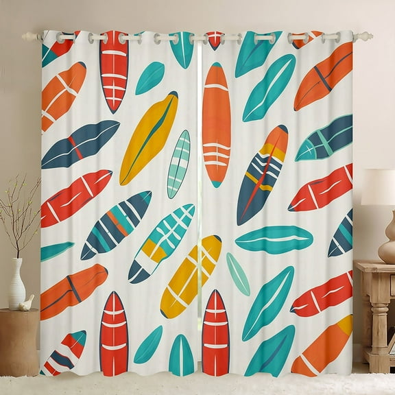 Erosebridal Surfing Surfboard Curtains Pack of 2 (42Wx63L),Ocean Theme 30%-50% Black Out Curtains,Summer Holiday Curtains for Living Room,Sea Room Decor