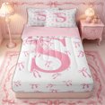 thumbnail image 1 of Erosebridal Sweet Letter S Zipper Queen Comforter Set with Fitted Sheet and 2 Pillowcases,Satin Bow Detail Zipper Bedding Set,Pink White,4 Pieces,Pink Reversible, 1 of 5