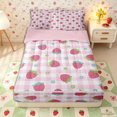 thumbnail image 1 of Erosebridal Sweet Strawberry Pattern Zipper Full Size Comforter Sets with Fitted Sheet and 2 Pillowcases,Gingham Check Print Zipper Bedding Set,Pink Red White,Pink Reversible, 1 of 6