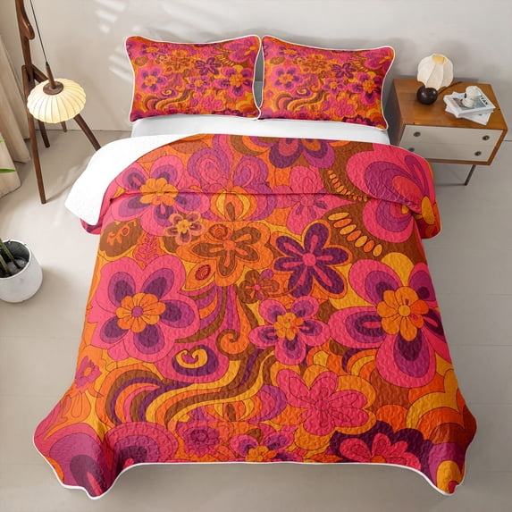 Erosebridal Swirl Flower Twin Quilt Set,Warm Psychedelic Petal Twin Coverlet Set For Adults,2-Piece