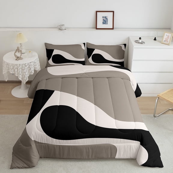Erosebridal Swirl Geometric Bedding Full Comforter Set, Modern Abstract Stripes Down Comforter, Minimalst Decor, Ultra Soft