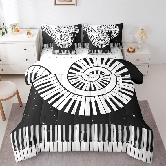 Erosebridal Swirl Piano Bedding Sets Twin with Comforter, Pop Music Duvet Insert, Sequin print Decor, 7-Piece