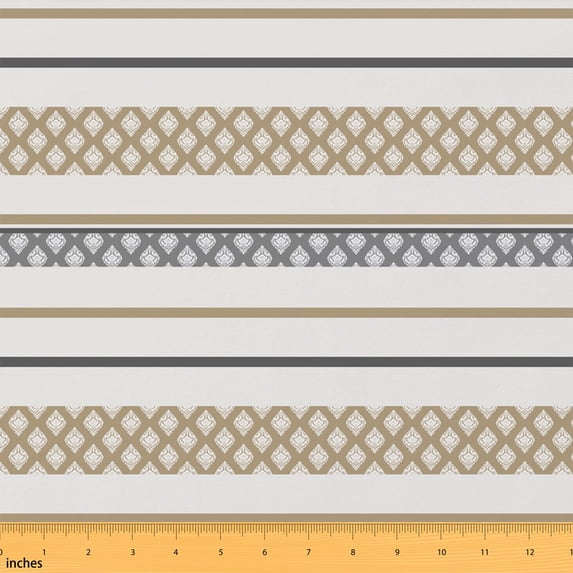 Erosebridal Tan Gray Damask Diamond Band Fabric by the Yard 10 Yards, Beige Horizontal Stripe Home Decor Fabric by the Yard