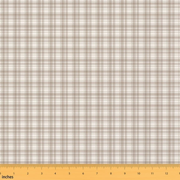 Erosebridal Taupe Plaid Fabric by the Yard 2 Yards, Check Grid Pattern Sewing Fabric