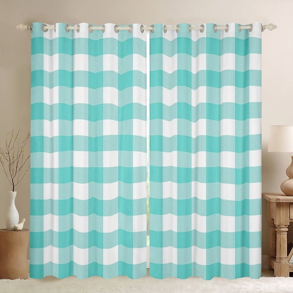 Erosebridal Teal Buffalo Curtains Pack of 2 (42Wx63L),Abstract Artwork Black Out Curtains,Geometric Plaid Curtains for Living Room,Grid Room Decorative