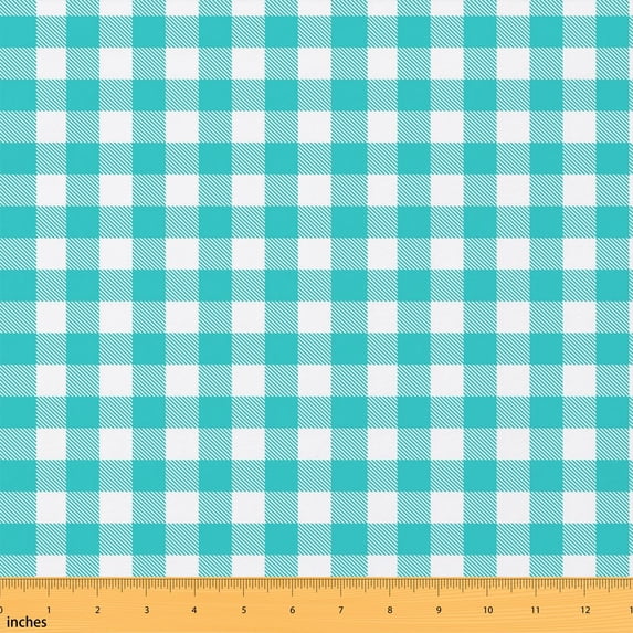 Erosebridal Teal Gingham Check Fabric by the Yard 5 Yards, Classic Plaid Grid Pattern Fabric for Sewing
