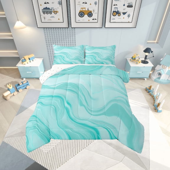 Erosebridal Teal Gradient Comforter Sets Queen Size,Ombre Watercolor Bedding Queen Comforter Set,Abstract Art Bedding Sets Queen With Comforter,Microfiber Teenager Room Decor,Reversible,3-Piece