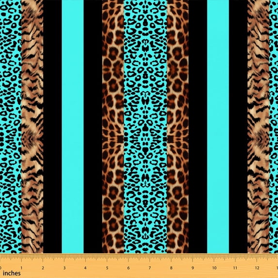 Erosebridal Teal Leopard Stripe Fabric by the Yard 1 Yard, Tiger Animal Print Home Decor Fabric by the Yard