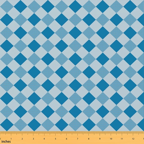 Erosebridal Teal Light Blue Diamond Check Fabric by the Yard 10 Yards, Argyle Dot Grid Pattern Home Decor Fabric by the Yard