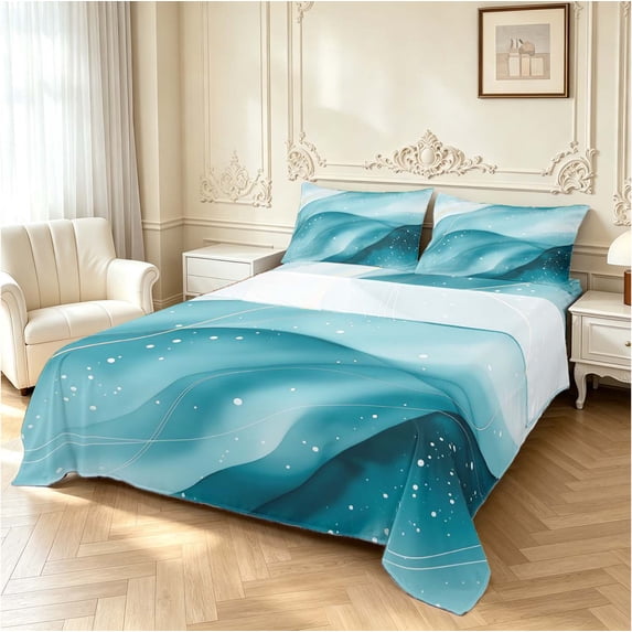 Erosebridal Teal Marble Liquid Wave King Sheets,Modern Golden Dot ...