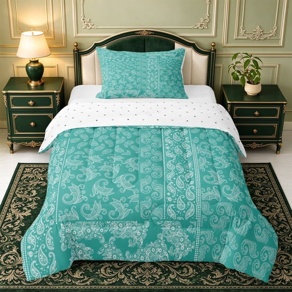 Erosebridal Teal Paisley Patchwork Twin Comforter Sets,Vintage Ethnic Motif Bedding Set,2-Piece,1 Comforter and 1 Pillowcase,Reversible
