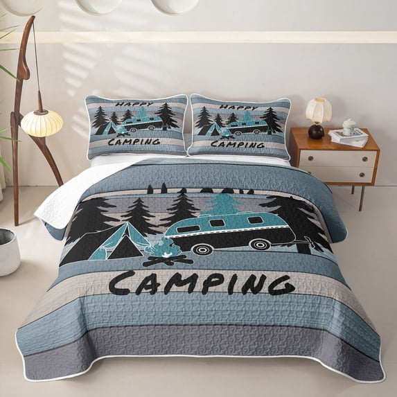 Erosebridal Teal RV Car Tent Twin Quilt Set, Rustic Farmhouse Twin Coverlet Set for Men and Women, 2-Piece