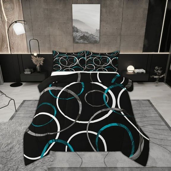 Erosebridal Teal Round Comforter Sets Queen Size,Geometric Circle Bedding Queen Comforter Set,Abstract Artwork Bedding Sets Queen with Comforter,Microfiber Gradient Room Decor,Reversible,3 Pieces