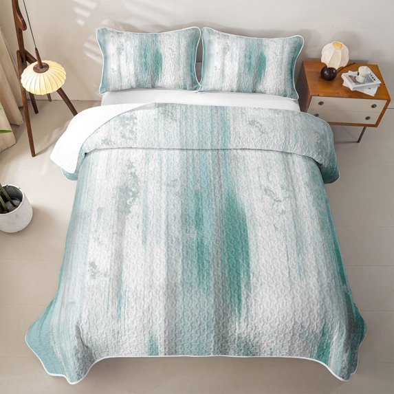 Erosebridal Teal Stripe Quilt King,Brush Graffiti Texture King Coverlet Set For Girls,3-Piece