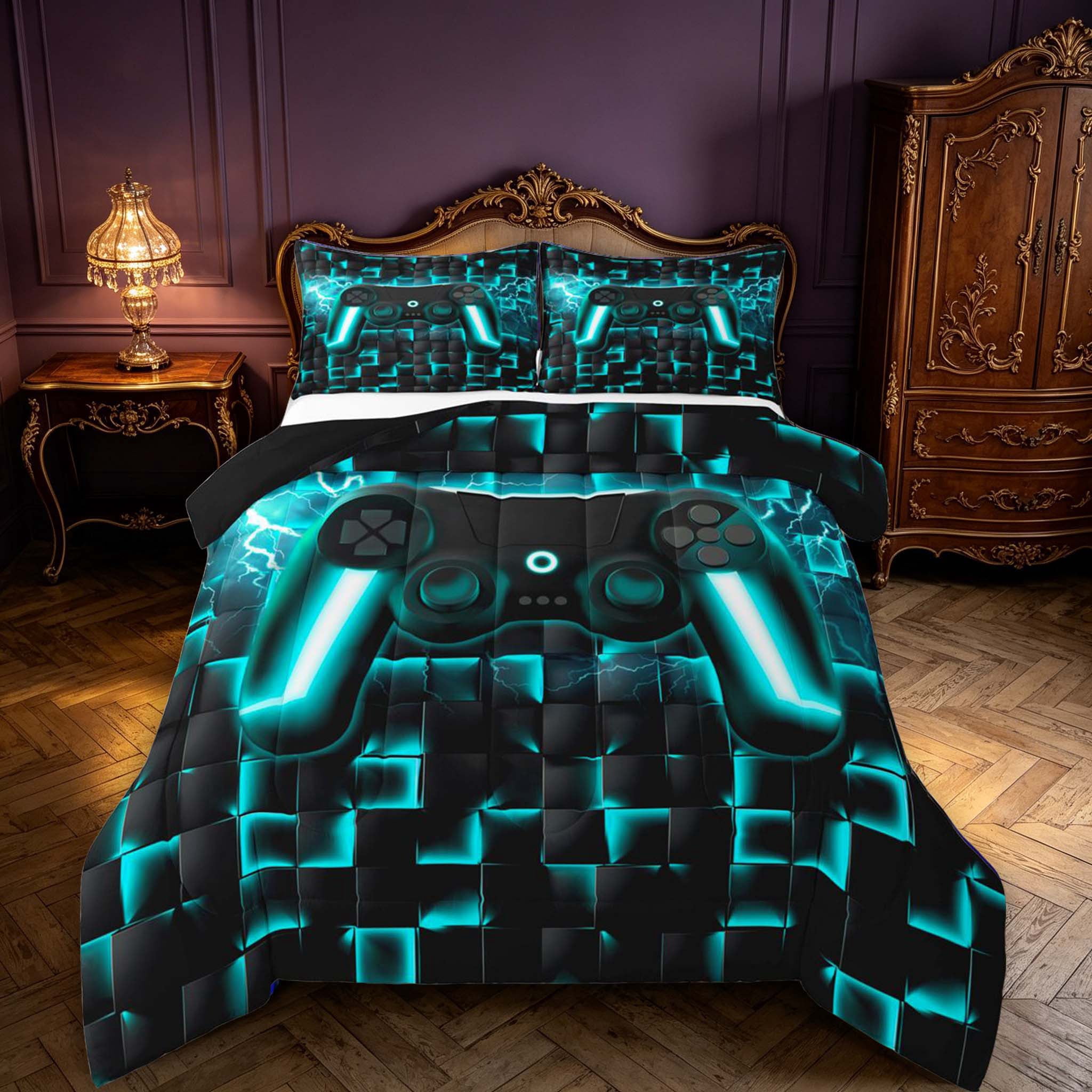 Erosebridal Teal Warm Game Full Size Comforter Sets,Clouds Cube Bedding ...