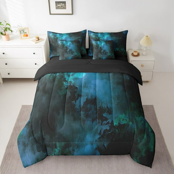 Erosebridal Teal Watercolor Bed in a Bag Twin size, Vintage Damask Bed Set, Mandala Flower Decor, Reversible 7pcs