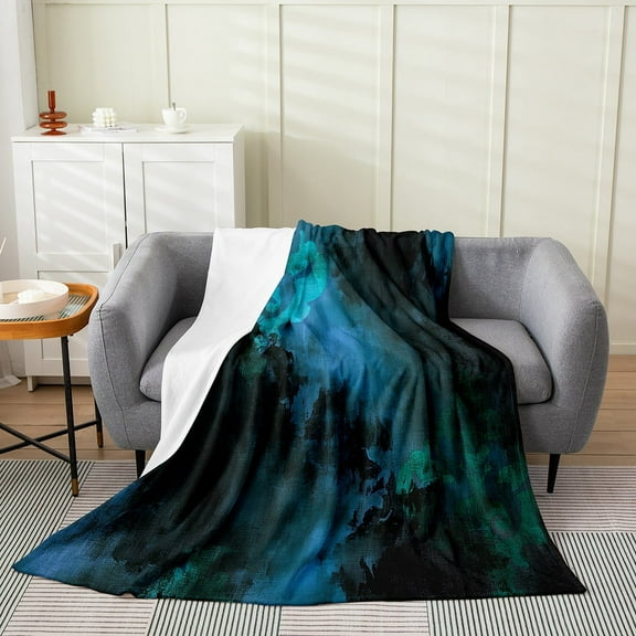Erosebridal Teal Watercolor Flannel Blanket, Vintage Damask Sherpa Throw, Mandala Flower Decor
