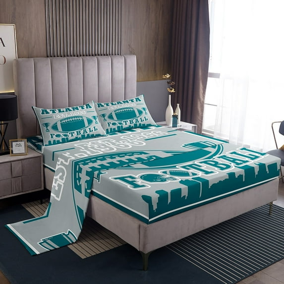 Erosebridal Teen Ball Gaming Football Bed Sheets Set Queen Size,Sport Game Bedding Sets Queen Size,Gamer Decoration(Atlanta),Lightweight,4 Pieces