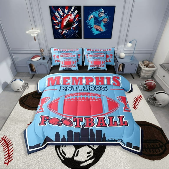 Erosebridal Teen Ball Gaming Football Bedding Sets Twin Size,Sport Game Comforter Sets with Sheets,Gamer Decoration(Memphis),Reversible,Lightweight,7-Piece