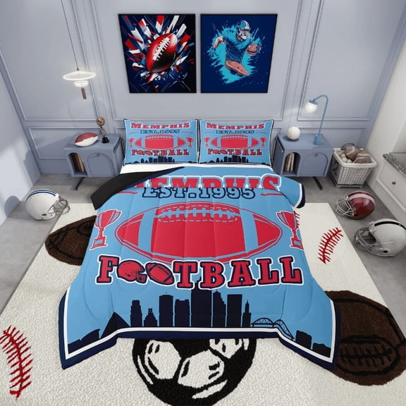 Erosebridal Teen Ball Gaming Football Bedding Twin Comforter Set,Sport Game Down Comforter,Gamer Decoration(Memphis),Reversible,Lightweight,2-Piece