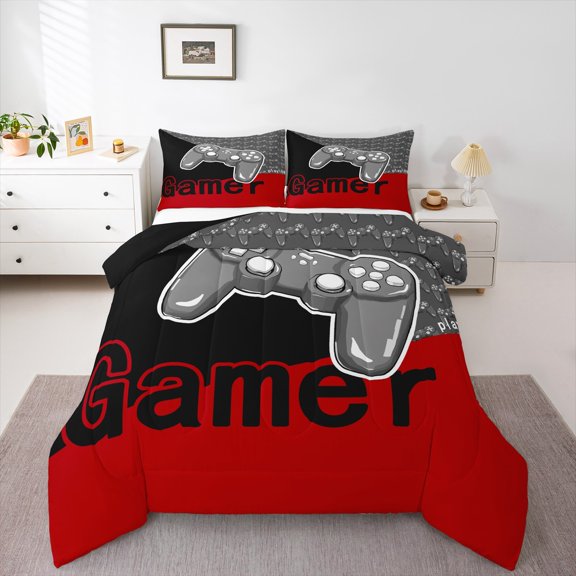 Erosebridal Teen Gamepad Bedding Sets Full with Comforter,Video Game Duvet Insert,Gamer Decoration,Reversible,Ultra Soft,3pcs
