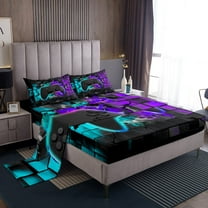 Erosebridal Teen Gamepads Sheet Set Twin,Blue Purple Bedding Sets Twin Size,Geometric Buffalo Twin Sheet Sets,Breathable Gradient Bedroom Decorative,3pcs