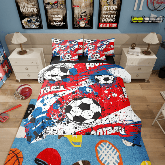 Erosebridal Teen Soccer Bedding Sets Twin Size,Watercolor Splash Comforter Sets with Sheets,Sport Theme Bed in a Bag Twin size,Microfiber Ball Gamer Room Decoration,Reversible,7pcs