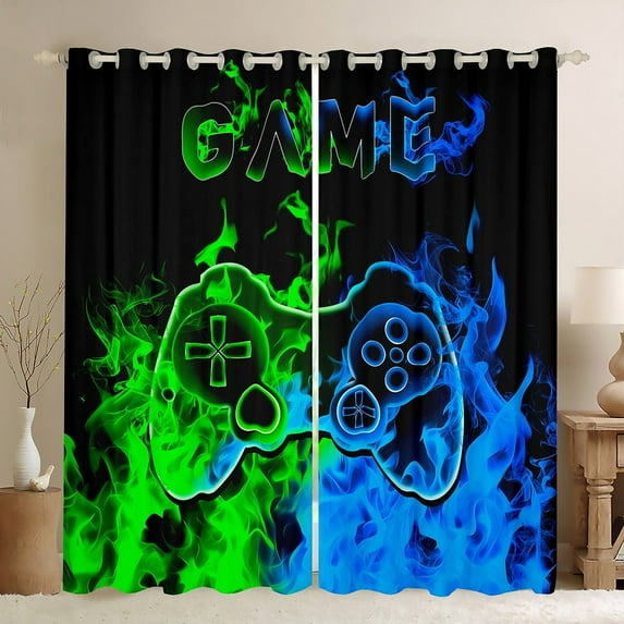 Erosebridal Teen Video Game Curtains for Living Room,Blue Greeen 30%-50% Blackout Curtains Set of 2 (38x45),Gamepads Gamer Curtains and Drapes (38x45),Gradient Bedroom Decoration
