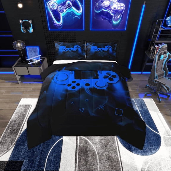 Erosebridal Teenage Gamer Bedding Twin Comforter Set, Gaming Video Game Down Comforter, Blue Gamepad Room Decor, Reversible 2-Piece