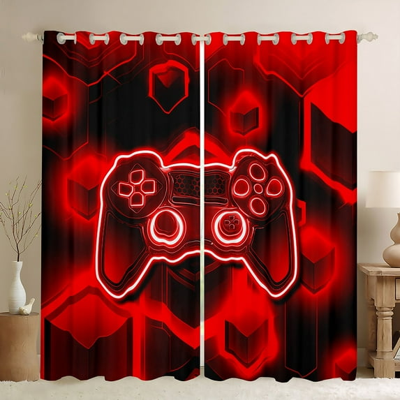 Erosebridal Teenager Gamepads Curtains for Living Room,Video Game 30%-50% Blackout Curtains for Bedroom,Geometric Theme Curtains and Drapes (42Wx84L),Gamer Bedroom Decorative