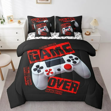 Erosebridal Teenager Gaming Bedding Sets Twin Size,Video Game Comforter Sets with Sheets,Gamer Room Decorative,Reversible,Lightweight,7-Piece