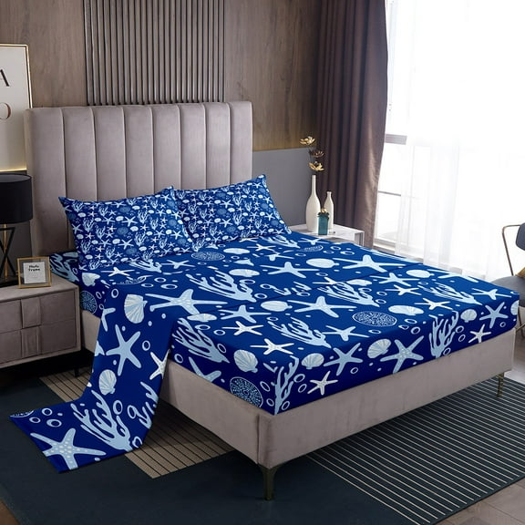 Erosebridal Animal Starfish Sheet Set Twin,Ocean Wildlife Bedding Sets Twin Size,Teen Bedroom Decor,Breathable,3pcs