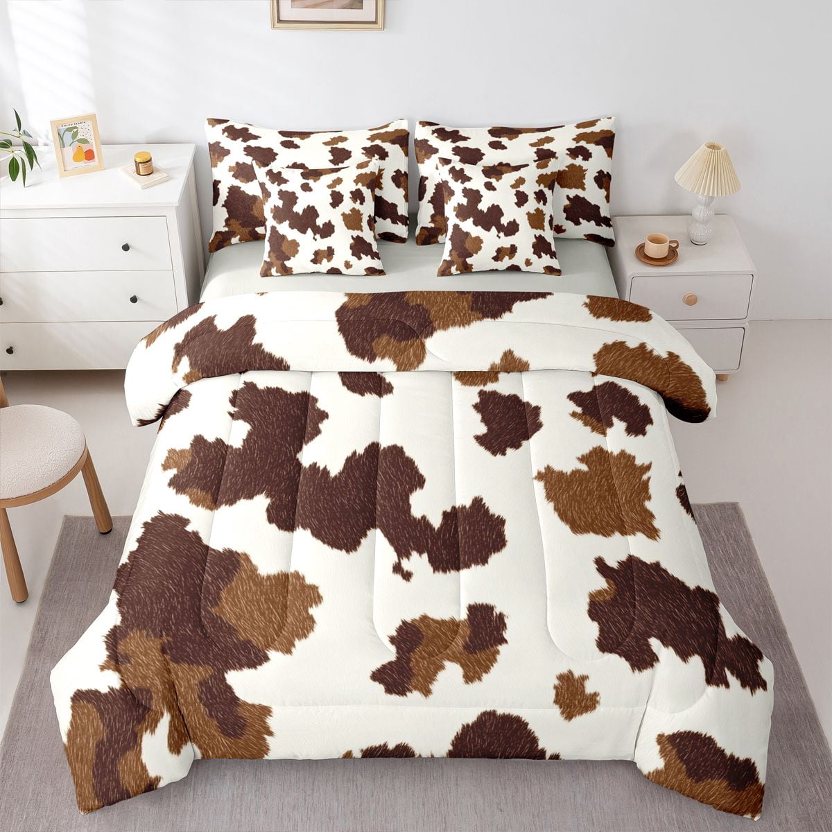 Erosebridal Teens Abstract Cow Print Bedding Comforter Set 7-Piece,Farm ...