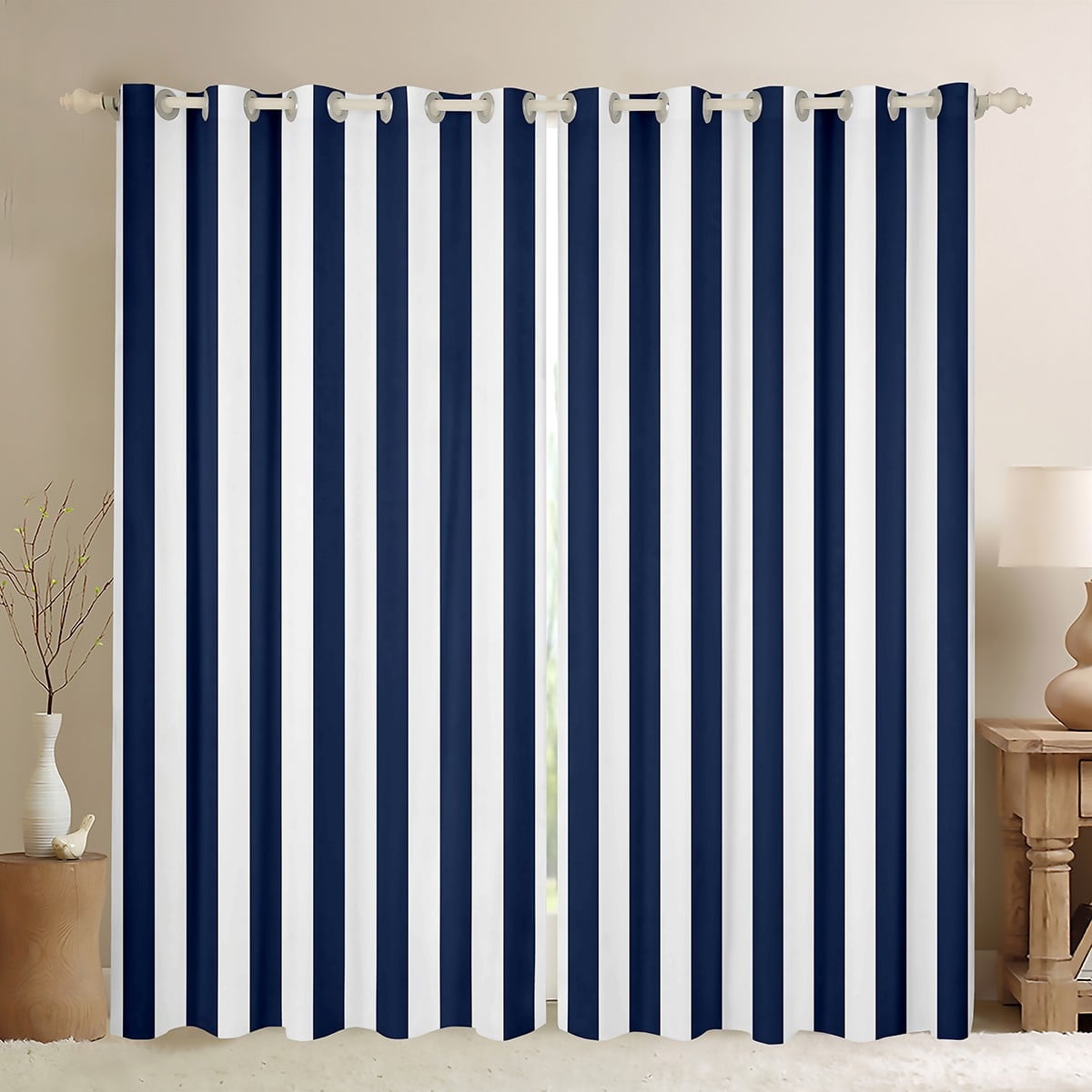 Erosebridal Teens Abstract Curtains for Living Room, Navy Geometric 30%-50% Blackout Curtains Set of 2 (38x54), Modern Fasgion Curtains and Drapes (38x54), Window Curtains Room Decoration