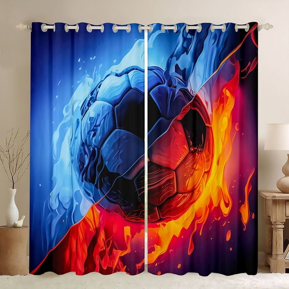 Erosebridal Teens Abstract Flame Soccer Black Out Curtains,Sport Football Gamer Curtains Pack of 2 (42x63 Each) for Kids Boys Girls,Super Cozy Room Decor