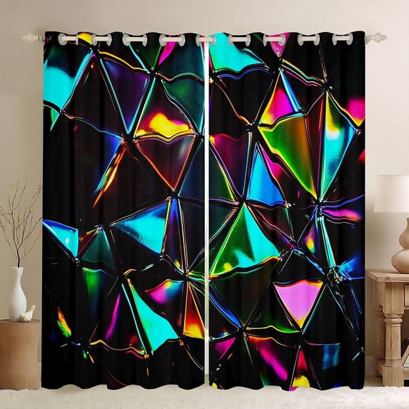 Erosebridal Teens Abstract Iridescent Triangle Black Out Curtains,Boys Girls Colorful Minimalist Geometric Curtains Pack of 2 (42x63 Each)