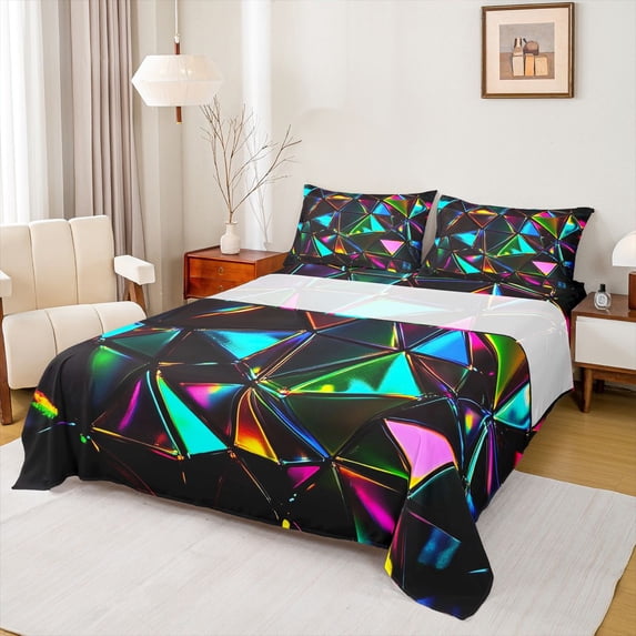 Erosebridal Teens Abstract Iridescent Triangle Full Size Sheets 4-Piece,Boys Girls Colorful Minimalist Geometric Bed Sheets