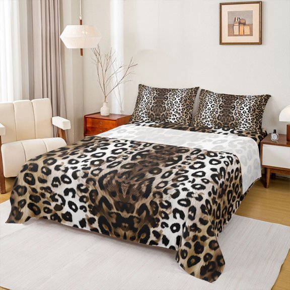 Erosebridal Teens Abstract Leopard Print Bed Sheets 4pcs,Gradient Cheetah Print King Sheets For Adults