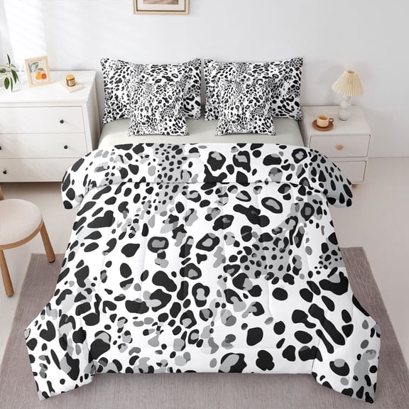 Erosebridal Teens Abstract Leopard Print Bedding Comforter Set 7pcs,Vintage Cheetah Print Queen Bedding Sets For Adults,Grey Reversible