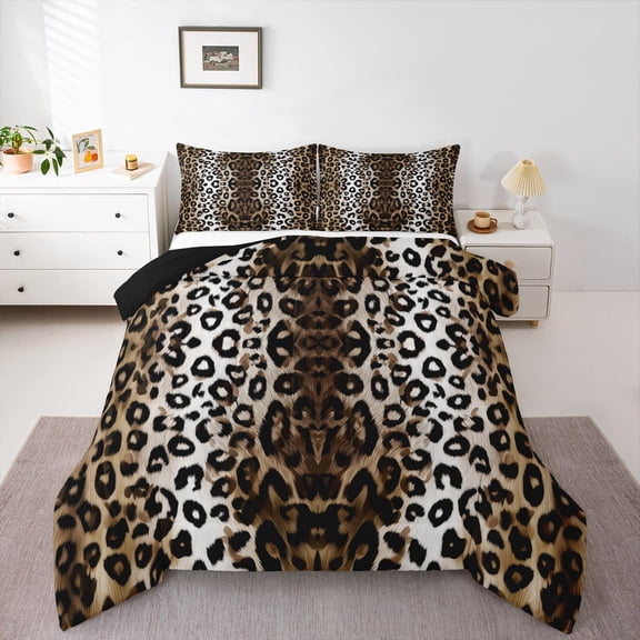 Erosebridal Teens Abstract Leopard Print Full Size Comforter Sets 3 Pieces,Gradient Cheetah Print Bedding Sets For Adults,Black Reversible