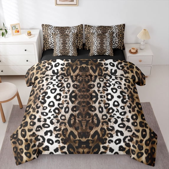 Erosebridal Teens Abstract Leopard Print Twin Bedding Sets 7-Piece,Gradient Cheetah Print Bedding Comforter Set For Adults,Black Reversible