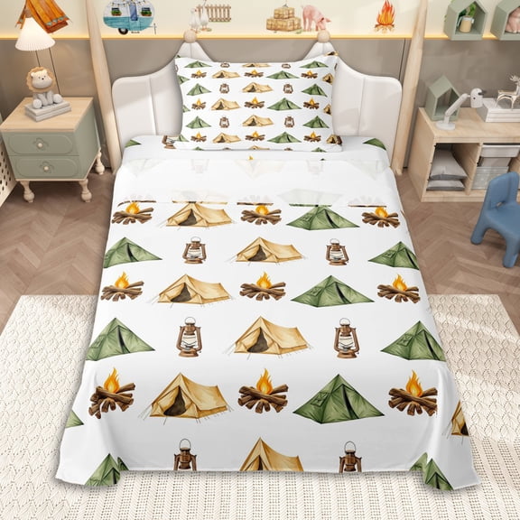 Erosebridal Teens Adventure Accessories Twin Sheet Sets 3pcs,Kids Boys Girls Camping Tents Bedding,Lightweight Room Decor