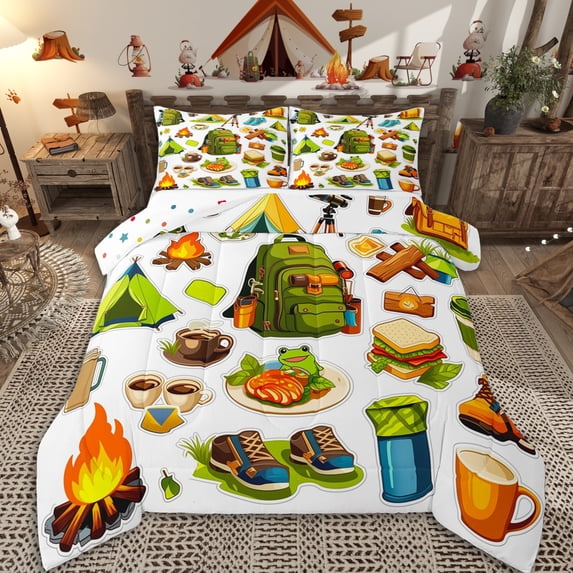 Erosebridal Teens Adventure Camping Accessories Full Size Comforter Sets 3 Pieces,Funny Food Bedding Sets for Boys Girls,Breathable Home Decor