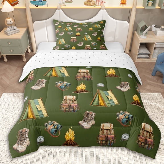 Erosebridal Teens Adventure Tent Twin Comforter Sets 3-Piece,Happy Camping Bedding Set for Boys Girls,Breathable Home Decor